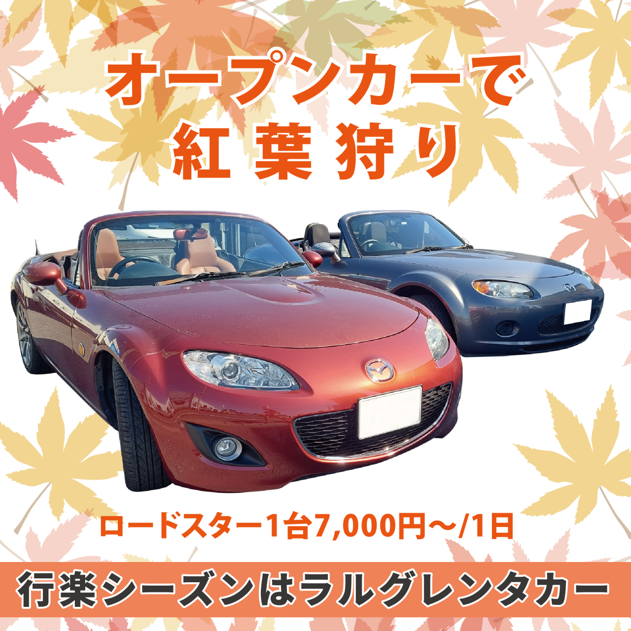 オープンカーで紅葉狩り